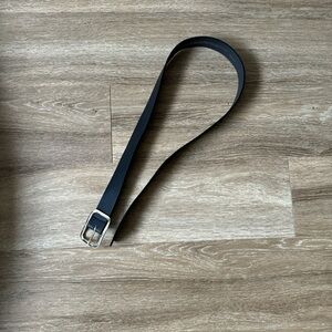 Express Black Leather Belt with Gold Buckle